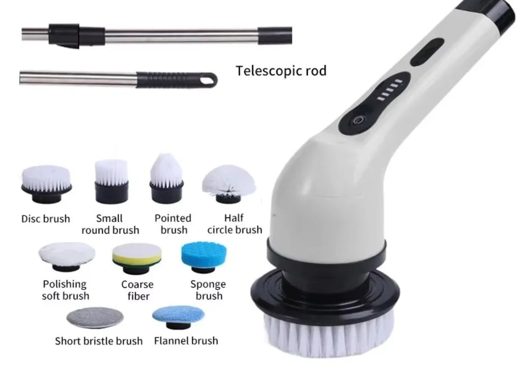 Labeled brush heads and two-piece telescopic rod
